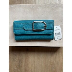 Nine West Bristo SLG Teal Wallet NWT Silver Buckle Tri-Fold Chic Western Boho